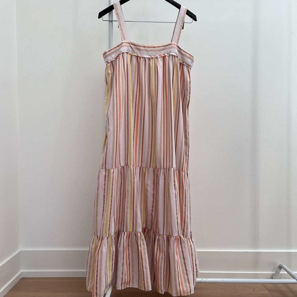Lemlem by Liya Kebede Retta sweepy sundress M salmon stripe metallic maxi dress